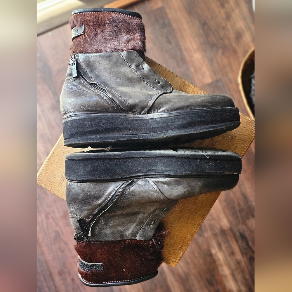 A.S.98 Leather & Calf Hair Chunky Ankle Boots - Picture 5 of 12